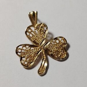 Vintage 14K Yellow Gold Filigree 3 Leaf Clover Charm by Michael Anthony